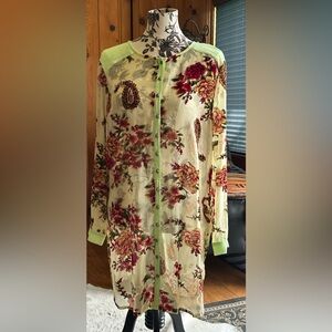 Aratta Silent Journey Sheer Floral Velvet Tunic Sz L Elegant Boho Feminine